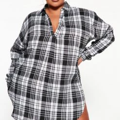 Fashion Nova Cabin Fever Flannel Midi Dress - Black/White -fashion nova dresses Shop 09 06 22Studio3 DD KP 14 27 19 36 HF22G177 Blackwhite 0367 PLUS ES