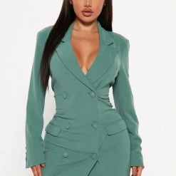 Fashion Nova At the Office Blazer Dress - Sage