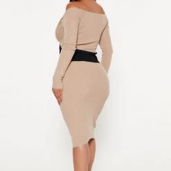 Fashion Nova Think of U Sweater Midi Dress - Taupe/combo -fashion nova dresses Shop 09 06 22Studio4 KJ IM 11 03 31 16 SBD236LS Taupecombo 10912 SG