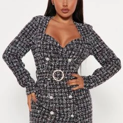 Fashion Nova Put In Work Tweed Mini Dress - Black/combo