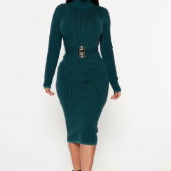 Fashion Nova Always Know Sweater Midi Dress - Teal/combo