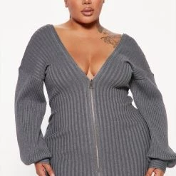 Fashion Nova Zipper Sweater Midi Dress - Grey -fashion nova dresses Shop 09 07 22Studio3 ER AS 09 52 28 3 IMD61359 Grey 0179 PLUS KS