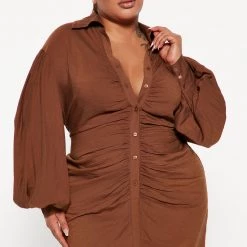 Fashion Nova Maribella Shirt Dress - Brown -fashion nova dresses Shop 09 07 22Studio3 ER AS 09 54 56 4 HF22F958 Brown 0186 PLUS KS