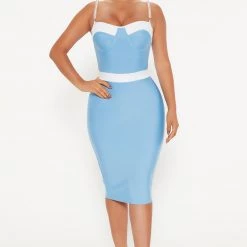 Fashion Nova High Class Babe Bandage Midi Dress - Blue