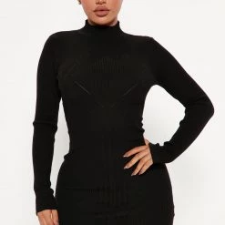 Fashion Nova Cold As Ice Sweater Mini Dress - Black