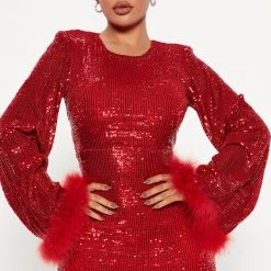 Fashion Nova Lucy Sequin Mini Dress - Red