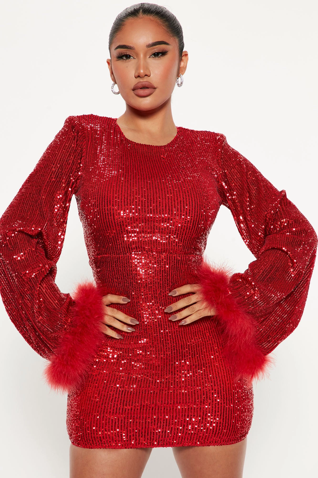 Fashion Nova Lucy Sequin Mini Dress - Red 3 Fashion Nova Lucy Sequin Mini Dress - Red