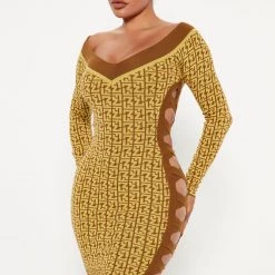 Fashion Nova Mildred Sweater Midi Dress - Yellow/combo