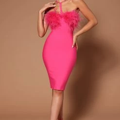 Fashion Nova Brianna Feather Mini Dress - Pink