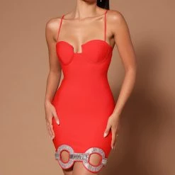 Fashion Nova Alaine Embellished Bandage Mini Dress - Orange