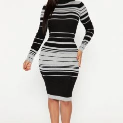 Fashion Nova Just In Time Striped Midi Dress - Grey/combo