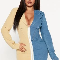 Fashion Nova Two Way Blazer Mini Dress - Yellow/combo