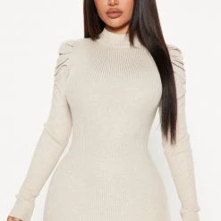 Fashion Nova I Want More Sweater Mini Dress - Oatmeal