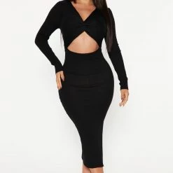 Fashion Nova Cut It Midi Dress - Black