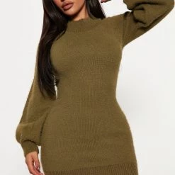 Fashion Nova Decaf Please Sweater Mini Dress - Olive