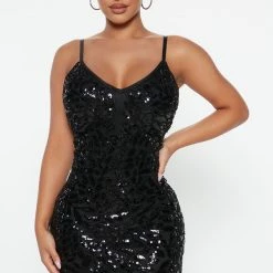 Fashion Nova Venissa Sequin Mini Dress - Black