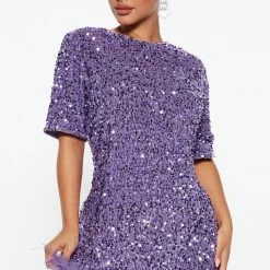 Fashion Nova Christy Sequin T-Shirt Mini Dress - Lavender