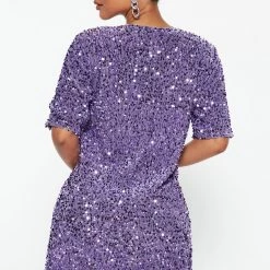 Fashion Nova Christy Sequin T-Shirt Mini Dress - Lavender -fashion nova dresses Shop 09 12 22Studio3 SN AC 14 48 09 38 D8323C Lavender 2632 SG