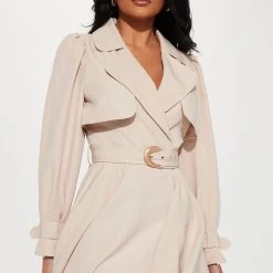 Fashion Nova Angel Fit And Flare Mini Dress - Taupe