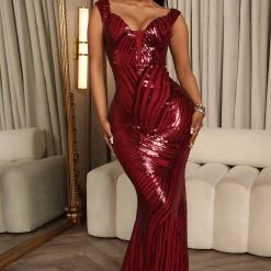 Fashion Nova Mona Sequin Maxi Dress - Burgundy