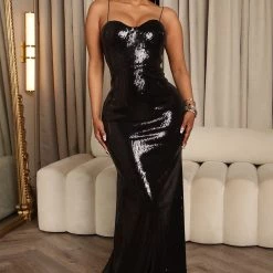 Fashion Nova Champagne Poppin' Maxi Dress - Black