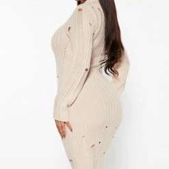 Fashion Nova Feelin' Edgy Distressed Sweater Dress - Cream -fashion nova dresses Shop 09 13 22Studio3 ME IM 15 11 36 54 SD179 Cream 3579 ES