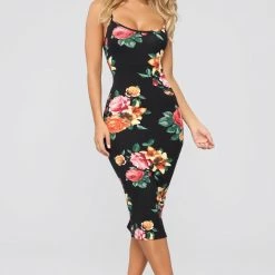 Fashion Nova Body Moves Midi Dress - Black Floral