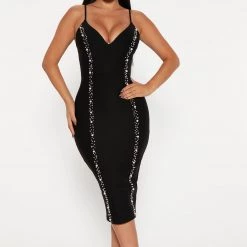 Fashion Nova Look My Way Embellished Midi Dress - Black