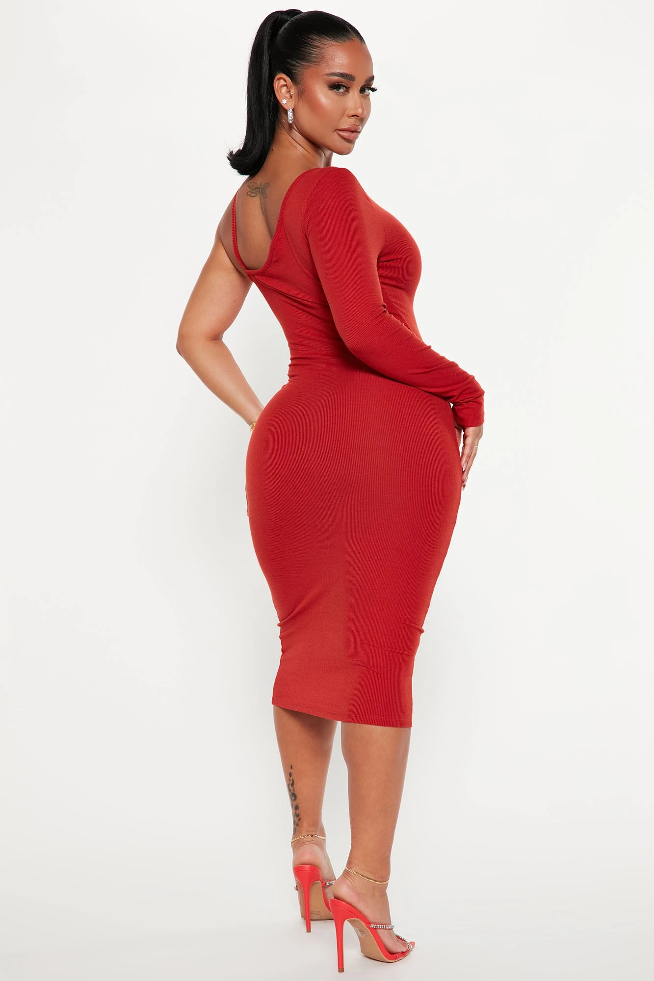 Fashion Nova Reena Ribbed Midi Dress - Brick Red 5 Fashion Nova Reena Ribbed Midi Dress - Brick Red - Image 3