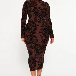 Fashion Nova Fall Forward Midi Dress - Brown/combo