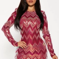 Fashion Nova Sarita Sequin Mini Dress - Fuchsia