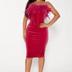 Fashion Nova Lock You In Velvet Midi Dress - Magenta