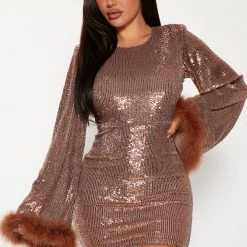Fashion Nova Lucy Sequin Mini Dress - Bronze