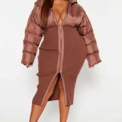 Fashion Nova Kim Puffer Midi Dress - Mocha -fashion nova dresses Shop 09 15 22Studio4 DM IM 09 41 55 7 LD7348BFN Mocha 15377 PLUS SG
