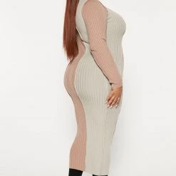 Fashion Nova Not The Type Sweater Midi Dress - Taupe/combo -fashion nova dresses Shop 09 15 22Studio4 DM IM 16 01 29 65 3460 TaupeCombo 16095 PLUS KS