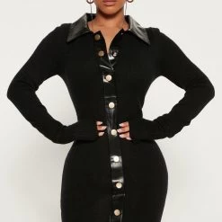 Fashion Nova City Girl Sweater Mini Dress - Black