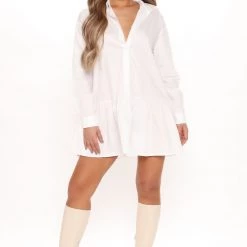 Fashion Nova Reagan Shirt Dress - Off White