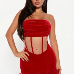Fashion Nova Be Mine Feather Mini Dress - Red