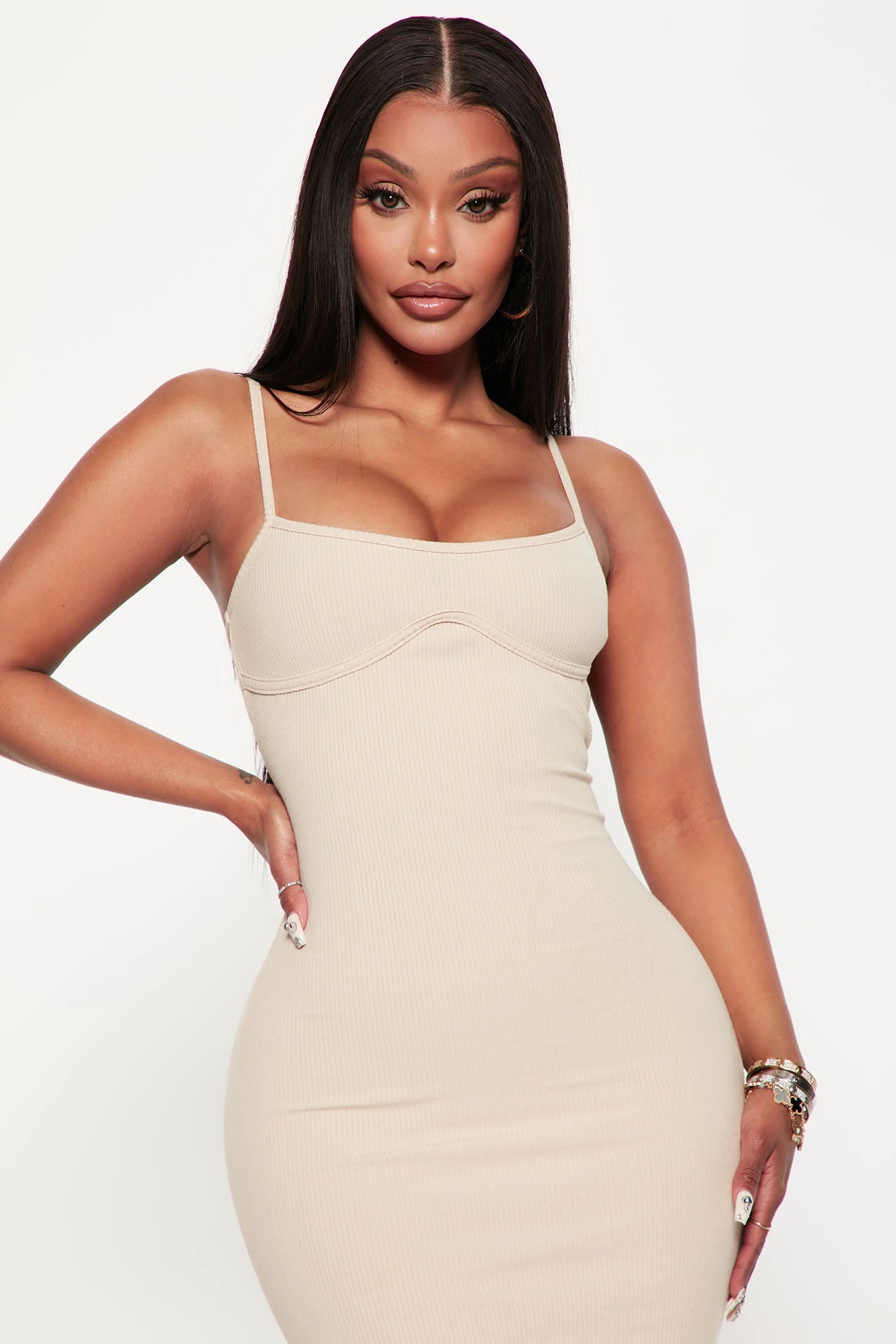 Fashion Nova Mercedes Snatched Midi Dress - Cream 4 Fashion Nova Mercedes Snatched Midi Dress - Cream - Image 2