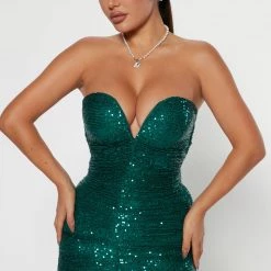 Fashion Nova Ruched Everywhere Sequin Midi Dress - Hunter -fashion nova dresses Shop 09 19 22Studio4 SN DJ 11 40 58 19 YUN417 Hunter 16578 KS