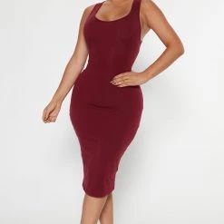 Fashion Nova Julianna Midi Dress - Burgundy