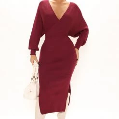 Fashion Nova Mona Sweater Midi Dress - Magenta