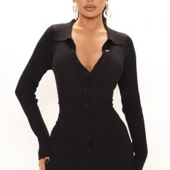 Fashion Nova Anaisa Sweater Mini Dress - Black
