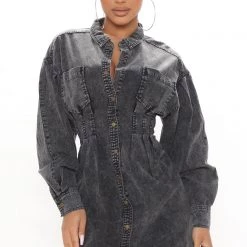 Fashion Nova Overcast Denim Mini Dress - Black -fashion nova dresses Shop 09 20 21Studio3 ME KP 09 48 01 2 HF21G113 Black 0839 KS