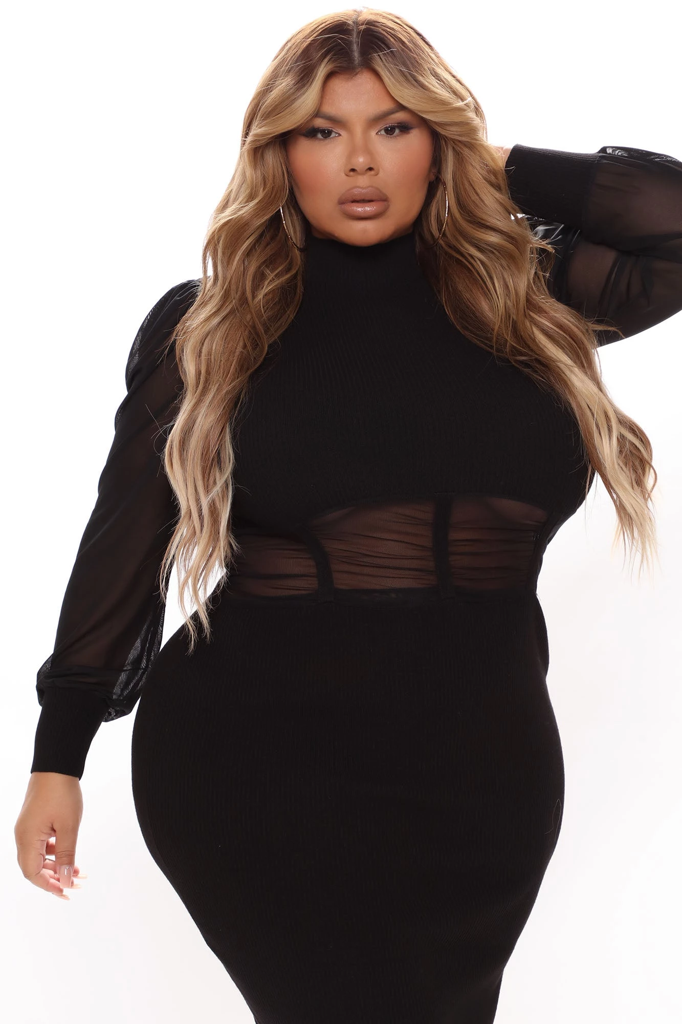 Fashion Nova Ruching To You Sweater Midi Dress - Black - Image 5