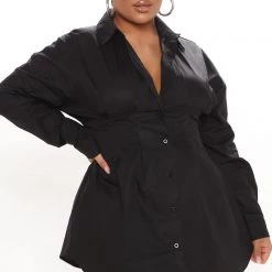 Fashion Nova Estella Shirt Dress - Black -fashion nova dresses Shop 09 21 21Studio3 CE KG 13 27 23 55 HF21F653 Black 2288 PLUS KS
