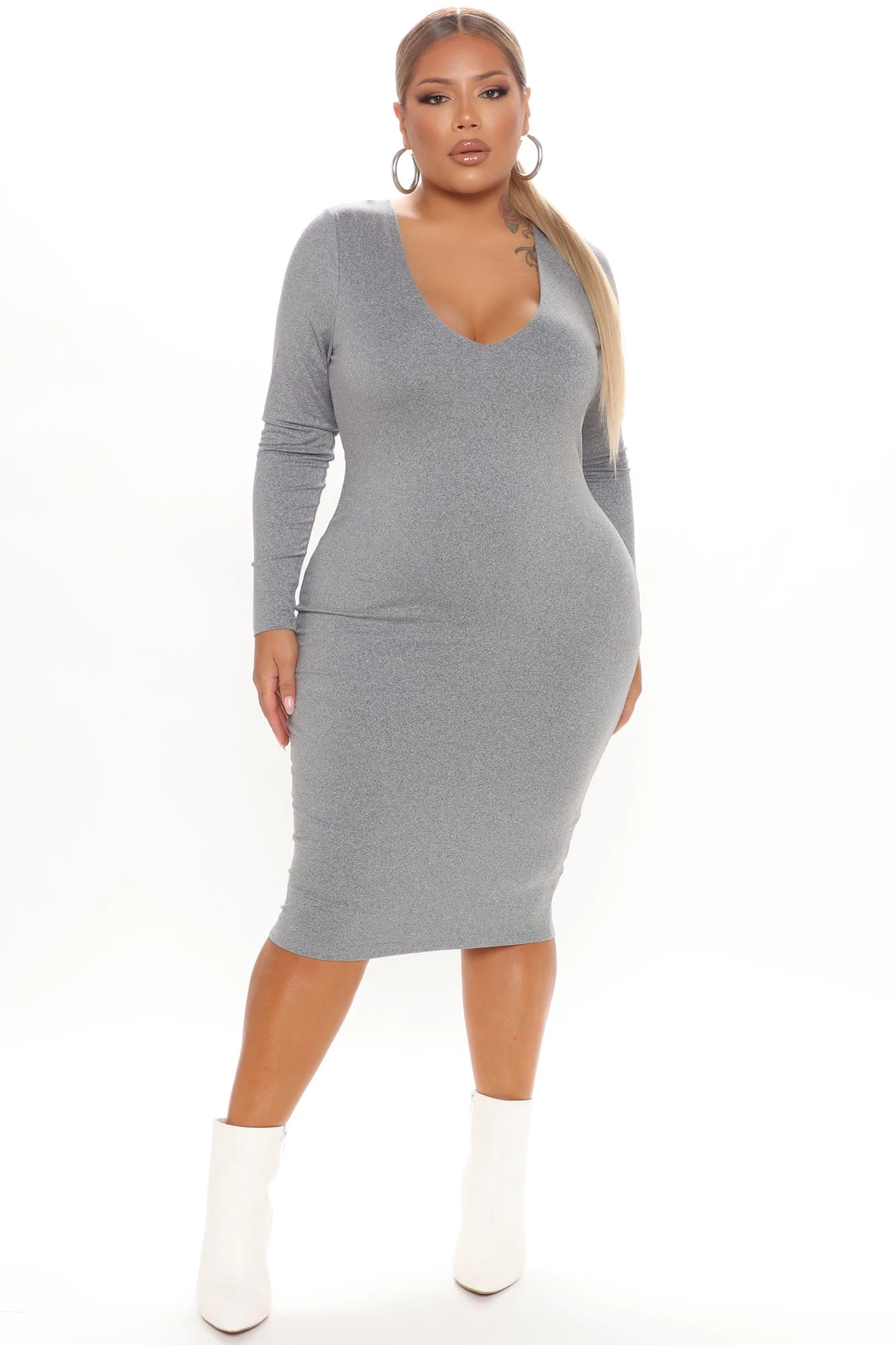 Fashion Nova Amilia Double Lined Midi Dress - Heather Grey 7 Fashion Nova Amilia Double Lined Midi Dress - Heather Grey - Image 5