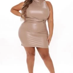 Fashion Nova Waiting For It Faux Leather Mini Dress - Taupe -fashion nova dresses Shop 09 21 21Studio4 RT TB 10 10 42 5 LD34361G Taupe 3883 PLUS DC