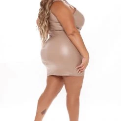 Fashion Nova Waiting For It Faux Leather Mini Dress - Taupe -fashion nova dresses Shop 09 21 21Studio4 RT TB 10 11 00 5 LD34361G Taupe 3891 PLUS DC