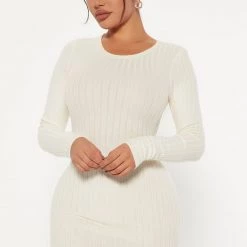 Fashion Nova Rita Ribbed Mini Dress - Cream